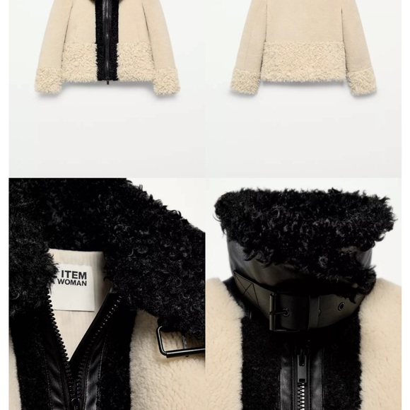 Zara Cream Teddy Jacket with Black Collar - Picture 5 of 8